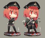 :&lt; bangs blunt_bangs cane check_commentary commentary_request faux_figurine hat hms_orion hms_orion_(siirakannu) kantai_collection military military_uniform multiple_views nendoroid original peaked_cap red_eyes red_hair siirakannu thighhighs translated uniform union_jack 