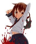  akai_ronii anchor blood blood_splatter brown_eyes brown_hair empty_eyes fang_out hair_ornament hairclip ikazuchi_(kantai_collection) kantai_collection pixelated pleated_skirt school_uniform serafuku short_hair skirt solo white_background yandere 