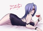  amanda_evelyn_earl bad_id bad_tumblr_id bare_shoulders blue_hair breasts cup drinking_glass eyepatch large_breasts lingerie lips lying nail_polish negligee on_stomach red_eyes sideboob skullgirls smile solo strap_slip thank_you underwear valentine_(skullgirls) wine_glass wristband 