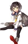  :d alternate_legwear anchor bad_id bad_pixiv_id black_hair black_legwear clenched_hand cnm dress gradient_hair headgear kantai_collection long_sleeves looking_at_viewer multicolored_hair neckerchief open_mouth sailor_collar sailor_dress seamed_legwear short_hair side-seamed_legwear sitting smile solo thighhighs tokitsukaze_(kantai_collection) white_background 