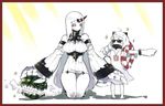  bare_shoulders border breasts claws detached_sleeves dress food fruit horn innertube jpeg_artifacts kantai_collection large_breasts long_hair multiple_girls northern_ocean_hime pale_skin pointing red_eyes ribbed_dress seaport_hime seiza shinkaisei-kan short_dress sideboob sitting sparkle standing sunglasses thighs two-cat-walk very_long_hair watermelon white_background white_hair 