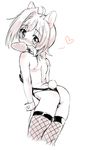  ahoge animal_ears ass bad_id bad_pixiv_id blush bulge bunny_ears bunny_tail bunnyboy bunnysuit cardfight!!_vanguard carrot chawanmushi_(ebikamaboko) crossdressing fishnets heart male_focus monochrome otoko_no_ko sendou_aichi solo tail thighhighs wrist_cuffs 