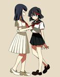  alternate_hair_length alternate_hairstyle aosa_(michikusakan) black_hair blue_eyes blush closed_eyes kill_la_kill kiryuuin_satsuki long_skirt matoi_ryuuko multicolored_hair multiple_girls school_uniform serafuku short_hair skirt streaked_hair white_skirt younger 