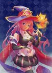 black_light blue_eyes breasts hat hexagram long_hair looking_at_viewer magic medium_breasts navel original pink_hair smile solo star_of_david witch witch_hat 