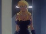  1girl 90s animated animated_gif blonde_hair bouncing_breasts breasts jewelry large_breasts lipstick long_hair makeup midorizawa_saki necklace nipples parade_parade undressing 