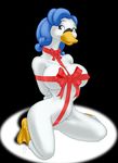  anthro avian beak big_breasts bird blue_hair blush breasts dejah female gift_wrapped hair kensingshow kneeling looking_at_viewer nude ribbons smile solo spotlight swan topless 