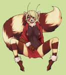  antennae anthro arthropod bee big_tail blonde_hair blue_eyes breasts clothed clothing finallycowboys hair hybrid insect looking_at_viewer lurue mammal nipples plain_background red_panda short_hair skimpy solo topless 