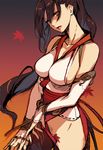  bare_shoulders black_hair breasts brown_eyes detached_sleeves japanese_clothes large_breasts leaf long_hair momiji_(ninja_gaiden) ninja_gaiden ninja_gaiden_dragon_sword pubic_hair rope sasaoka_gungu sketch solo undressing very_long_hair 