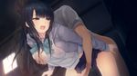  1boy 1girl amekoi bent_over black_eyes black_hair blush breast_grab breasts coffee-kizoku fingering from_behind game_cg grabbing highres kazuharu_kina legs long_hair looking_away medium_breasts noesis open_mouth reach-around school_uniform see-through skirt skrit standing thighs wet wet_clothes 