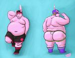  anthro belly boxers butt chubby clothing hat invalid_color jock lagomorph male mammal moobs navel nipples obese one_eye_closed overweight peace rabbit skull smile snapback socks solo standing teeth topless underwear wink 