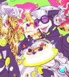  angel_wings blue_eyes cake coin english food fork fruit goggles helmet male_focus mamemo_(daifuku_mame) money open_mouth pink_background polka_dot polka_dot_background power_armor power_suit robin_baxter slice_of_cake solo sparkle statue strawberry strawberry_shortcake sweets tiger_&amp;_bunny tongue unmoving_pattern wings 