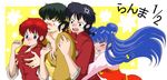  2boys 2girls black_hair blue_eyes blush braid breast_grab chinese_clothes dual_persona genderswap grabbing hibiki_ryouga hug multiple_boys multiple_girls purple_hair ranma-chan ranma_1/2 red_hair saotome_ranma shampoo_(ranma_1/2) single_braid tangzhuang umka_san 