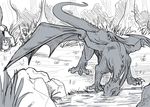  ambiguous_gender claws dragon duo eragon eragon_(character) forest greyscale horn human lake male mammal monochrome rock saphira sketch spines syrinoth tree water wings 