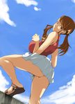  1girl :o anjou_naruko ano_hi_mita_hana_no_namae_wo_bokutachi_wa_mada_shiranai. ass breasts female gengoroh large_breasts miniskirt ponytails sandals short_skirt skirt solo twintails 