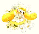  :d blonde_hair brown_eyes flower leaf long_hair makihatayama_hana momiji_(lucario) ojamajo_doremi open_mouth smile solo wings wrist_cuffs 