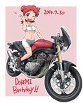  absurdres bad_id bad_pixiv_id bandeau birthday blush ground_vehicle harukaze_doremi heart highres konkon midriff motor_vehicle motorcycle navel ojamajo_doremi one_eye_closed open_mouth red_hair shorts smile solo taut_clothes 