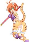  animal_ears anus bandages blush breasts breath_of_fire breath_of_fire_ii bustier cat_ears cat_tail claws commentary_request facial_mark full_body furry gloves green_eyes highres momomo_udameda no_panties no_pants open_mouth orange_hair pointy_ears pussy rinpoo_chuan sharp_toenails short_hair sideboob small_breasts solo staff striped tail toenails 