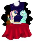  2014 blue_eyes blue_hair blush bonbon_(mlp) bottle candle duo earth_pony eating equine female friendship_is_magic green_hair hair horn horse jooughust lyra_heartstrings_(mlp) mammal moon my_little_pony night pink_hair pony spaghetti table two_tone_hair unicorn white_hair yellow_eyes 