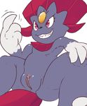  eroborus female feral grin inviting nintendo pok&eacute;mon presenting presenting_pussy pussy red_eyes solo video_games weavile 