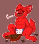 anthro belly blush canine chocolate clothing cub exile_keba exilekeba food male mammal smile solo wolf young 