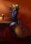  abstract_background alcohol anthro bar beverage blonde_hair brown_fur clothing drinking eyes_closed fur hair jeans mammal ratte rodent shirt squirrel tan_fur whiskey 