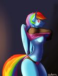  2014 anthro anthrofied blue_fur breasts clothing equine female friendship_is_magic fur hair hobbsmeerkat mammal multi-colored_hair my_little_pony navel panties pegasus rainbow_dash_(mlp) rainbow_hair shirt shirt_lift smile solo underwear wings 