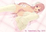  2012 breasts chocolate chocolate_covered dutch_angle elbow_gloves feet flower gloves hair_censor hair_flower hair_ornament long_hair looking_at_viewer nm_(tshell2761) nude original pink_eyes pink_hair pov_feet small_breasts solo stepping thighhighs valentine white_chocolate 
