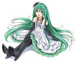  bad_id bad_pixiv_id creek_(moon-sky) crossed_legs dress elbow_gloves full_body gloves green_eyes green_hair hatsune_miku high_heels jewelry long_hair necklace open_mouth pantyhose sitting solo twintails very_long_hair vocaloid white_background 