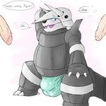  aggron big_penis blush bulge chesninja clothing disembodied_penis english_text group looking_at_penis male nintendo penis pok&eacute;mon solo_focus speedo sweat swimsuit text thick_penis uncut vein video_games 