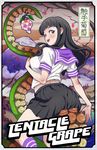  bangs banned_artist black_hair blunt_bangs blush breasts budou_(tentacle_grape) consensual_tentacles copyright_name cutepet food fruit grapes large_breasts murasaki_(tentacle_grape) pun school_uniform serafuku skirt solo_focus tentacle_grape tentacles translation_request 