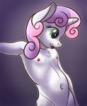  2014 anthro anthrofied chest_tuft eggonaught equine eyelashes female friendship_is_magic fur green_eyes hair horn mammal my_little_pony navel nipples nude solo sweetie_belle_(mlp) tuft two_tone_hair unicorn white_fur young 