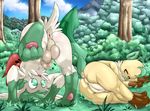  :o anus balls brown_eyes eeveelution female flaccid floorninja forest grass green_eyes leafeon male mammal nintendo paws penis pok&eacute;mon pussy shaymin three_toes tree uncut video_games 