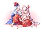  &gt;_&lt; baby blue_hair blush_stickers closed_eyes couple family fujiwara_no_mokou hair_ribbon hat if_they_mated ips_cells kamishirasawa_keine long_hair mother_and_daughter multiple_girls one_eye_closed open_mouth pacifier red_eyes ribbon shuzi side_ponytail sitting touhou very_long_hair white_hair yuri 
