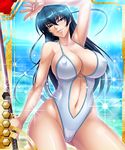  1girl beach breasts cameltoe card_(medium) cleavage curvy erect_nipples female igawa_asagi kagami kagami_hirotaka large_breasts lilith-soft long_hair navel see-through solo swimsuit taimanin_asagi taimanin_asagi_battle_arena 