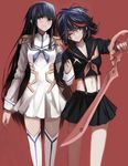  black_hair blue_eyes breasts epaulettes junketsu kill_la_kill kiryuuin_satsuki long_hair matoi_ryuuko medium_breasts multicolored_hair multiple_girls revision school_uniform scissor_blade senketsu serafuku short_hair skirt thighhighs two-tone_hair very_long_hair zen_o 