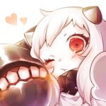  &gt;_o :t ahoge blush gloves heart horns jiyuuto_(cocyco) kantai_collection long_hair looking_at_viewer mittens northern_ocean_hime one_eye_closed pale_skin red_eyes shinkaisei-kan solo white_hair 