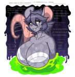  anthro big_breasts breasts buckteeth cleavage clothed clothing crying digestion female female_prey fur grey_fur grey_hair hair huge_breasts hypnofood mammal rodent sad short_hair slime solo suzu_(hypnofood) tears teeth text vore yellow_eyes 