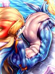  bamia blonde_hair blue_eyes bracelet chubby genital_slit hair jewelry looking_at_viewer male pool shaorune sitting slit solo tales_of_rebirth water wet 