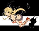  blonde_hair elbow_gloves full_body gloves kantai_collection long_hair rensouhou-chan shimakaze_(kantai_collection) skirt spanking_momoko striped striped_legwear thighhighs 