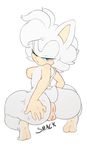  2014 anthro anus areola big_butt blue_eyes breasts butt crouching female fur hair hedgehog looking_at_viewer looking_back mammal nude plain_background presenting presenting_hindquarters pussy rodent sega solo sonic_(series) sonicboom53 sophie spanking text thick_thighs white_background white_fur white_hair wide_hips 