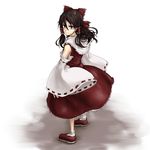  bad_id bad_twitter_id bobby_socks bow brown_eyes brown_hair detached_sleeves dress equala expressionless frilled_shirt_collar frills from_behind full_body hair_bow hair_tubes hakurei_reimu long_hair long_skirt looking_at_viewer looking_back shoes simple_background skirt skirt_set socks solo touhou white_background wide_sleeves 