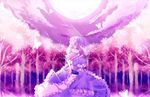  ame_(szsn) bad_id bad_pixiv_id blue_dress bug butterfly cloud dress fan folding_fan frilled_dress frilled_sleeves frills hair_between_eyes hat insect looking_at_viewer moon moonlight night no_nose pink pink_hair saigyouji_yuyuko smile solo touhou tree triangular_headpiece veil wide_sleeves 