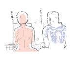  animal_ears bathing cat_ears male_focus mo_(kireinamo) multiple_boys nude original scratches tattoo translation_request yakuza 