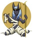  2014 4_toes ankh anthro bandage black_hair black_nose breasts canine egyptian female hair itsuko103 jackal looking_at_viewer mammal nafretiri solo spread_legs spreading toes yellow_eyes 