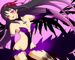  akemi_homura akuma_homura argyle argyle_legwear bare_shoulders black_gloves black_hair bow breasts choker covered_nipples dress elbow_gloves gloves hair_bow long_hair looking_at_viewer mahou_shoujo_madoka_magica mahou_shoujo_madoka_magica_movie misochige pink_background purple_eyes pussy_juice revealing_clothes simple_background small_breasts smile solo spoilers thighhighs very_long_hair wings 