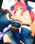  animal_ears bare_shoulders bow breasts detached_sleeves fate/extra fate_(series) fox_ears fox_tail fukuda935 hair_bow hair_ribbon japanese_clothes large_breasts pink_hair ribbon solo tail tamamo_(fate)_(all) tamamo_no_mae_(fate) thighhighs twintails yellow_eyes 