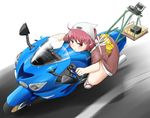  ground_vehicle head_scarf kawasaki motion_blur motor_vehicle motorcycle mystia_lorelei nishishi no_wings okamisty riding short_hair solo tasuki touhou 