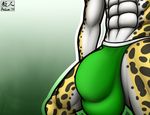  2014 abs anthro aolun body_markings bulge cheetah clothed clothing faceless_male feline fur hyper jockstrap male mammal markings muscles plain_background solo spots toned topless underwear white_fur yellow_fur 