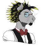  2015 anthro asiatic_brush-tailed_porcupine black_fur black_hair blonde_hair bow_tie brush-tailed_porcupine bust_portrait clothed clothing collaboration color_edit colored digital_drawing_(artwork) digital_media_(artwork) edit eyebrows eyewear facial_hair frown fur glasses goatee grey_eyes grey_fur grey_nose hair hatching_(technique) hystricid looking_at_viewer male mammal multicolored_fur multicolored_hair nexsix pince-nez porcupine portrait rodent shadow shirt short_hair simple_background snout solo spiky_hair spines two_tone_hair v&aelig;r_t&aring;belige vaerjo vest whiskers white_background yellow_fur 