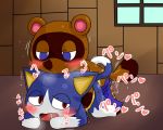  2016 anal animal_crossing anthro blue_fur blush bottomless canine cat clothed clothing cum enigi09 feline fur japanese_text male male/male mammal nintendo red_eyes rover_(animal_crossing) sweat tanuki text tom_nook_(animal_crossing) translation_request video_games 